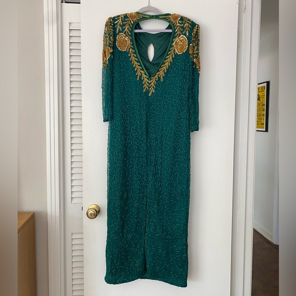 Gorgeous Vintage Elegant Green and Gold Embellished Sequin Dress - Picture 3 of 5